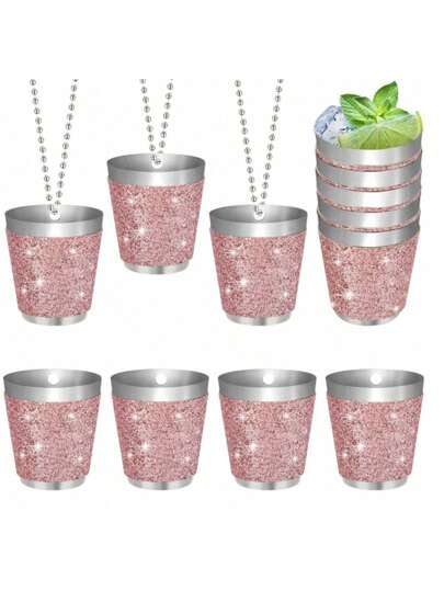 4/2/1pc Stainless Steel Chain Shot Glasses, Cute Mini Liquor Cups, Cocktail Shooter Set, Creative Drinking Cups, Reusable Small Party Cups, Party Game Sake Cups, 30ml Stainless Steel Liquor Cups With Necklace Chain, Champagne Cups, Suitable For Wedding, Bachelor Party, Wine Tasting