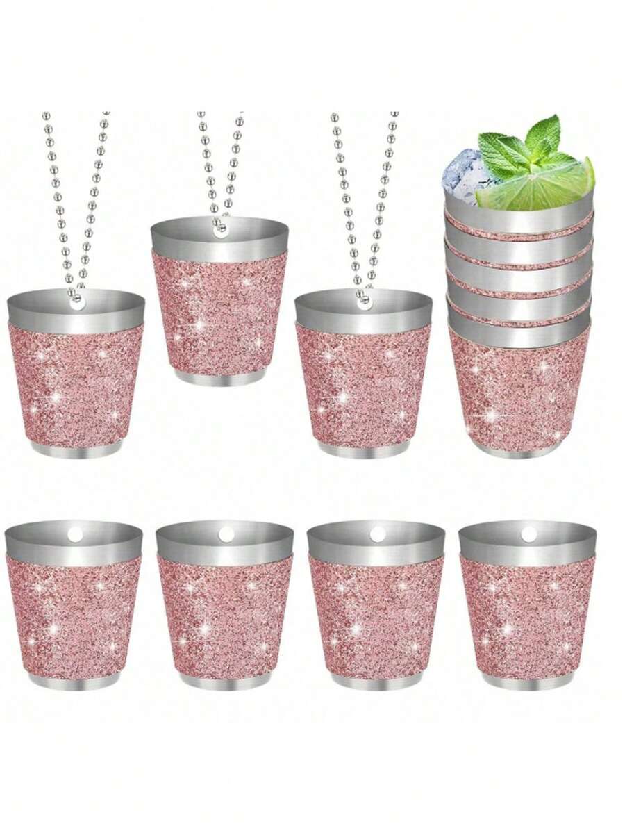 4/2/1pc Stainless Steel Chain Shot Glasses, Cute Mini Liquor Cups, Cocktail Shooter Set, Creative Drinking Cups, Reusable Small Party Cups, Party Game Sake Cups, 30ml Stainless Steel Liquor Cups With Necklace Chain, Champagne Cups, Suitable For Wedding, Bachelor Party, Wine Tasting - Multicolor - View 1