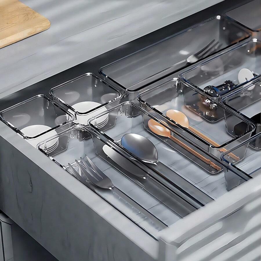 [8/4/1pc] Cutlery Organizer, Food Storage Box, Cabinet Silverware Utensil Basket, Multipurpose Kitchen Organizer For Knives Forks Beaters Pans Spoons, Spice Rack, Combination Storage Set, Utilize Cabinet Space, Cutlery Storage, Home Decor, Kitchen Apartment Accessories