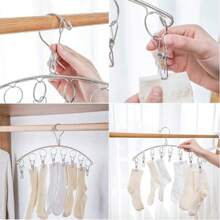 1 pezzo Attaccapanni per calze e biancheria intima, salvaspazio, facile da asciugare, design antivento, multifunzione, può essere appeso senza foratura, in acciaio inossidabile, per appendere abiti, con 10/20 fermagli per asciugare calze, asciugamani, vestiti da bambino, pannolini, reggiseni, biancheria intima, guanti, adatto per bagno, armadio, balcone, hotel, dormitorio