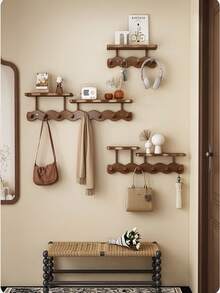 1 件波浪形壁挂式衣帽架，带钥匙和包袋储物挂钩，适用于入口、卧室，无需钻孔