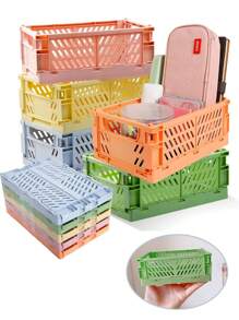 1pc Pastel Foldable Mini Storage Crate – Portable Plastic Basket, Cute Colors, Space-Saving Organizer For Bedroom, Office, Bathroom, Desk Drawer