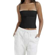 Women Y2K Square Neck Sleeveless Crop Tank Tops Solid Color Backless Spaghetti Strap Crop Camisole Summer Going Out Top - màu đen - Xem 8