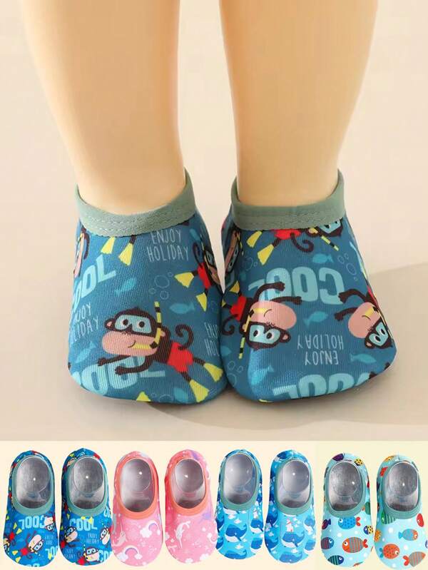 1Pair 0-3years Baby Kids Anti-Slip Socks Floor Foot Socks For Boys And Girls Animal Print Cartoon Barefoot Aqua Socks Non-Slip Shoes
