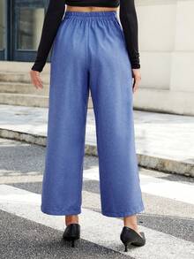 Fashion Women's Non-Stretch Wide Leg Long Pants, Double Button Zipper Fly, Suitable For Autumn Wear - Blue - View 5