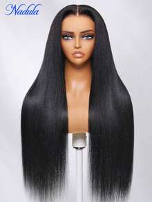 Nadula 7x5 Bye-Bye Knots™ Lace Closure Wig & 13x4 Pre-Everything™ Lace Frontal Natural Black Color Yaki Straight Glueless Wig With Invisi Drawstring Human Hair Pre Plucked Bleached Knots Ready To Go Hair Wigs 150% Density - SNatural - 查看 5