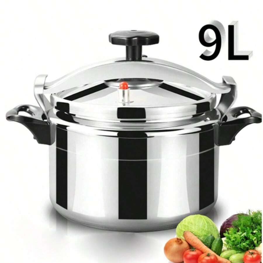 Olla Express de Aluminio 9 L – Olla de Presión Vaporera para Sopas, Carnes y Arroz! Compatible con estufas de gas, ideal para cocinas domésticas y restaurantes. - Plateado - Ver 1