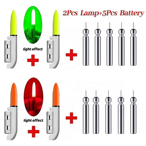 2pcs Fishing Rod Tip Light Kits With 5 Batteries - High Visibility Fishing Bite Alarm, Red & Green Lights, For Sea Fishing