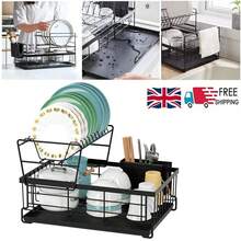 2 Tier Kitchen Dish Drainer Cutlery Holder Plates Bowls Large Sink Rack Drip Tray Kitchen Organization - Black - View 5