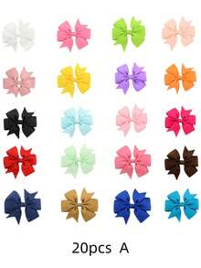 20/40pcs Kids Cute Handmade Grosgrain Ribbon Bowknot Hair Clips, Girls Daily Hair Accessories, Affordable - Multicolor - View 4