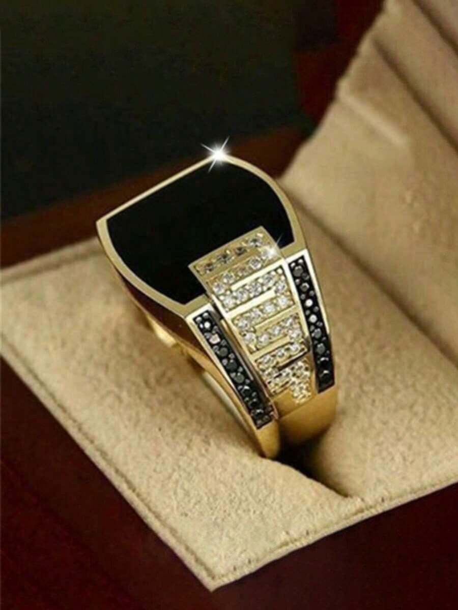 1 件时尚嘻哈风格冰晶宽带男士戒指，油滴设计，适合生日、周年纪念、婚礼、父亲节礼物 - 戒指 - 查看 1