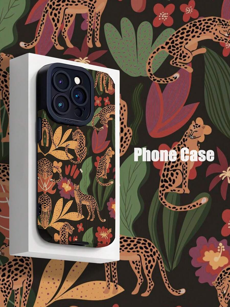 1pc Pink Jungle Leopard Striped Classic Anti-Scratch Soft TPU Phone Case, Compatible With Apple And Waterproof Shockproof Anti-Fall - Multicolor - View 1
