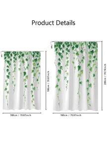 1 件优雅叶藤印花透明防水浴帘，带 12 个挂钩，夏季氛围 PEVA 窗帘，71*71 英寸/71*79 英寸，适用于浴室、卫生间、窗户、阳台 - 彩色 - 查看 3