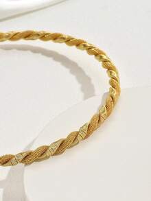 1pc Handmade Metal Wire Choker Necklace, Adjustable Size For Daily Wear - Gold 231 - View 4