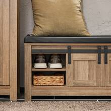 SoBuy FSR118-BR 带推拉门的换鞋凳、衣柜凳、储物凳、鞋架、衣柜凳、门厅凳、床凳、鞋柜、抽屉柜、矮板，宽 x 高 x 深约 100 x 46 x 35 厘米