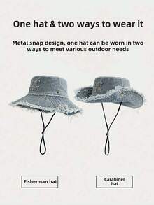 1pc Unisex Vintage Distressed Embroidered Letter Brim Drawstring Washed Bucket Hat, Suitable For Travel, Beach, Outdoor Activities, Casual Wear - Multicolor - View 9