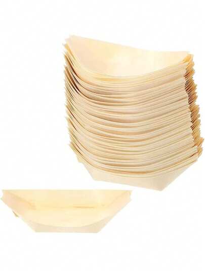 Bộ 50 chiếc đĩa tre dùng một lần cỡ lớn 5,5 inch - Khay đựng sushi hình thuyền, đĩa giấy bằng gỗ, hộp đựng bằng tre, bát tre, đĩa khai vị dùng một lần, đĩa taco/burrito dùng một lần