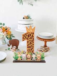 1 szt. Drewniane ozdoby urodzinowe w stylu dżungli, prezent urodzinowy na przyjęcie, motyw dżungli, lampart, roczne przyjęcie urodzinowe, kreatywne ozdoby do domu, drewniane tło do dekoracji, fotografia, dekoracja stołu, drewniane ozdoby, dekoracja na przyjęcie Babe Shower Party Craft