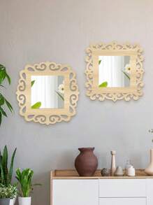 1/2pcs Vintage Square Wall Decor Mirror, Hollow Floral Pattern Mirror Wall Hanging Decor With Wooden Frame, Multiple Colors Available For Living Room, Bedroom, Dining Room, Bathroom, Unique Decorative Mirror, Distinctive Gift For Birthday, Holiday, Graduation, Mother's Day