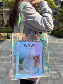 Handtasche aus PVC mit Laser-Design, Einkaufstasche, wasserdichte Mode Große PVC Kosmetiktasche, Kulturbeutel, Einkaufstasche Geldbeutel Geschenktasche transparente Schultertasche Einkaufstasche, transparente Party-Tasche, transparente wasserdichte Damentasche, perfekt für Sommer, Urlaub und Strand, stadionzulässige klare transparente Geldbörse für Konzerte, Sportveranstaltungen, Festivals