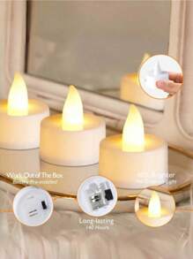 6/12/24 piezas Velas LED sin llama, luces de té de color blanco cálido para decoración del hogar, decoración de bodas, Halloween y Navidad, cumplir deseos