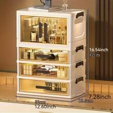 1pc Foldable Large Capacity Makeup Storage Cabinet, File Storage Box, Large Capacity Drawer Storage Box, Transparent Drawer Cabinet, Suitable For Storing Cosmetics, Skincare, Files And Books