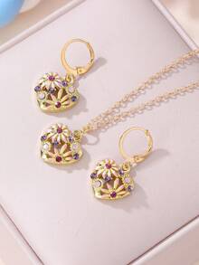3pcs/Set Girls' Heart And Daisy Flower Necklace & Earrings Jewelry Set - Multicolor - View 2