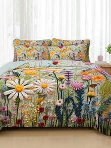 2/3件套床上用品（1条被子+1/2个枕套），数码3D花卉印花，柔软舒适，时尚清新，适合酒店、卧室、宿舍，四季皆宜。
