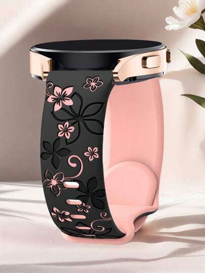 Floral Engraved Flowers Bands Compatible With Samsung Galaxy Watch 7 6 5 4 40mm 44mm/5 Pro/6 Classic 47mm/ Watch 4 Classic/Active 2, 20mm 45mm/Galaxy Active 2/Galaxy Watch 3/Watch 4 Classic 42mm 46mm Watch 6 47mm 43mm, 20mm Soft Silicone Sport Replacement Strap Compatible With Huawei Honor Garmin Amazfit Watch Straps For Women And Men