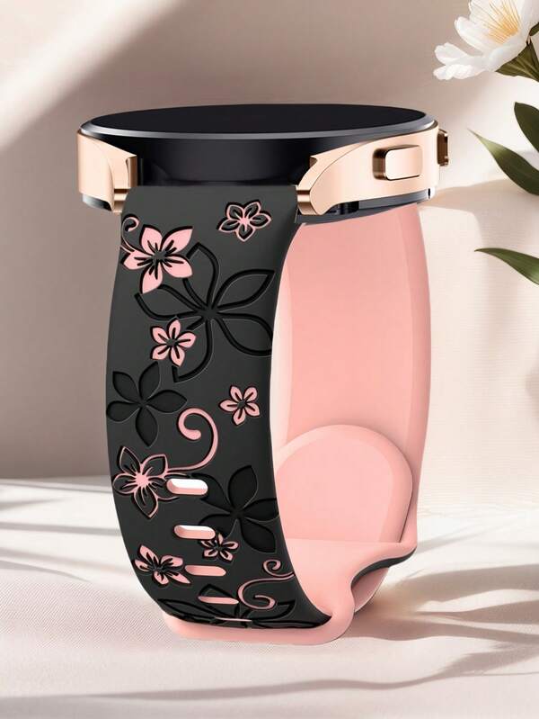 Floral Engraved Flowers Bands Compatible With Samsung Galaxy Watch 7 6 5 4 40mm 44mm/5 Pro/6 Classic 47mm/ Watch 4 Classic/Active 2, 20mm 45mm/Galaxy Active 2/Galaxy Watch 3/Watch 4 Classic 42mm 46mm Watch 6 47mm 43mm, 20mm Soft Silicone Sport Replacement Strap Compatible With Huawei Honor Garmin Amazfit Watch Straps For Women And Men