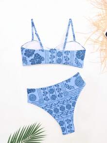 Women's Floral Print Spaghetti Strap Bikini Top And Bottom Casual 2 Pieces Set
