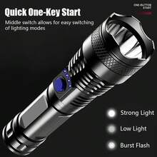 LED Flashlight Super Bright Torch USB Rechargeable Lamp High Power Camp Tactical - Black - View 4