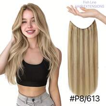Invisible Wire Hair Extensions P8/613 Highlight Blonde Human Hair Fish Line One-Piece Clip Ins Haie Extensions Transparent Line - S8/613 - View 2