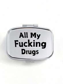 Cute Pill Letter Series Pattern Two Compartment Portable Pill Storage Room, Cute Mini Metal Storage Box, Portable Jewelry And Pill Box, Personalized Creative Gift With Cartoon Logo