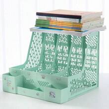 1 Stück Schreibtisch Aktenorganizer mit 4 Fächern, hergestellt aus PP-Material, abnehmbar, platzsparender Bürobedarf und Aktenaufbewahrungsbox, Schreibtischorganizer mit Cartoon-Aufklebern, Schulanfang, Schulmaterial