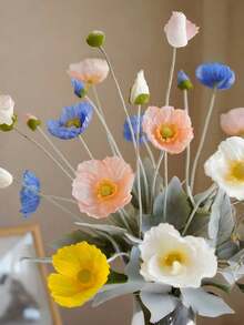 2 朵罂粟花、人造花、家居装饰、丝绸花、毛绒花杆、人造花饰品、花束、派对装饰、婚礼装饰、餐厅桌、人造花、带线树枝、可折叠、家居装饰品、开斋节、房间装饰 - 彩色 - 查看 10