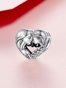 WOSTU 1pc 925 Sterling Silver Heart Sister Bead Commemorating Friendship Pendant Fit Girl&Women DIY Bracelet Necklace Fashionable Jewelry Making Gifts - SCC3060 - View 3