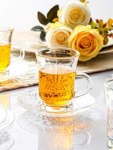 1 Set, Turkish Tea Cup And Saucer Set, Middle Eastern Retro Glass Tea Cups And Coffee Cups, Includes 6 Cups And 6 Saucers, Slim Waist Design With Thick Bottom To Prevent Tea From Getting Cold, Suitable For 6 People - Transparent - View 6