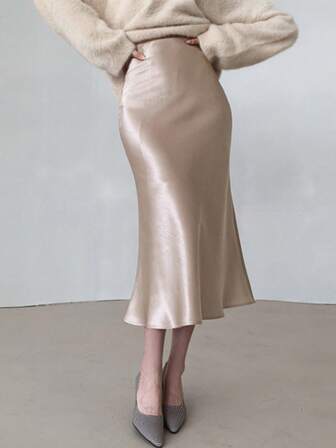 Gonna a matita elegante e casual da donna, con orlo a coda di sirena, in colore unito