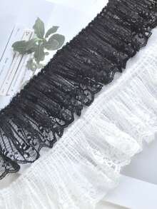 1 码 7 厘米黑白蕾丝荷叶边饰边，手工蕾丝配饰，适用于袖口、衣领、洛丽塔时尚 - 彩色 - 查看 1