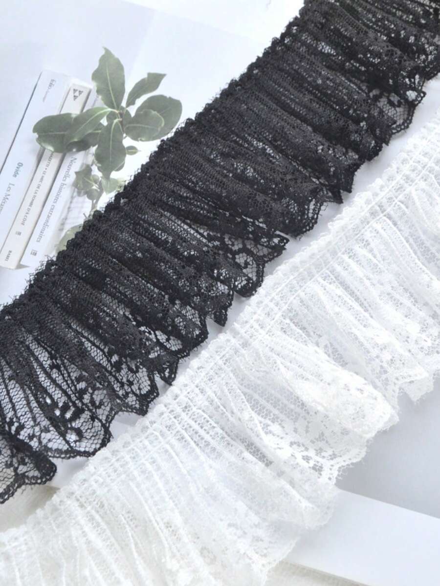 1 码 7 厘米黑白蕾丝荷叶边饰边，手工蕾丝配饰，适用于袖口、衣领、洛丽塔时尚 - 彩色 - 查看 1
