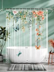1 件藤花蝴蝶透明防水浴帘，带 12 个挂钩，夏季 PEVA 浴室/窗户/阳台窗帘，71*71 英寸或 71*79 英寸 - 彩色 - 查看 2