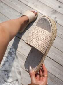 Sandales à plateforme pour femmes, sandales de loisirs pour vacances et voyages, à large largeur, à enfiler, avec semelle en corde pour une utilisation quotidienne