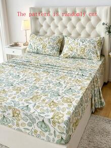 4件套100%涤纶印花床上用品套装（2个枕套+1个床单+1个床笠），现代涤纶床上用品套装，四季皆宜