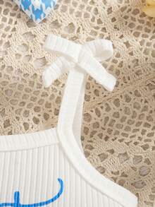 3Pcs/Set New Fashion Summer Baby Girl Sleeveless Bow Headband & Butterfly Ruffle Shorts, Girls Accessories - Blue - View 5