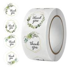 1 Rolo com 500 Peças de Adesivos Redondos de Papel Laminado Agradecimento, Etiquetas Autocolantes para Decorações de Feriados, Adesivos de Embalagem de Artesanato Feito à Mão para o Dia dos Namorados