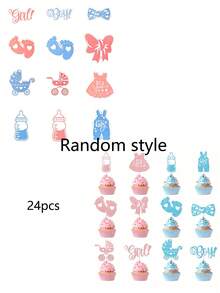 12 chiếc que cắm bánh cupcake hình bé trai hoặc bé gái lấp lánh, que cắm bánh cupcake tiết lộ giới tính, trang trí bánh sinh nhật chủ đề tiết lộ giới tính cho tiệc mừng em bé sắp chào đời. - Nhiều màu - Xem 12