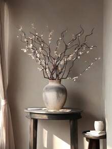 1pc Japanese Wabi-Sabi Style Round Belly Narrow Mouth Ceramic Vase, Suitable For Homestay Art Decor, Living Room Tabletop Flower Arrangement, Foyer Ambiance Decor, Home Decor, Room Decor, Glass Vase - Multicolor - View 9