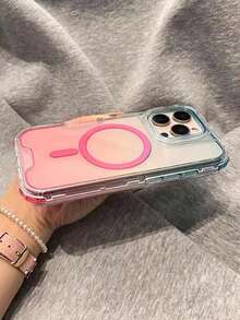 粉蓝渐变可爱磁性硅胶单件装无线充电手机壳，兼容 17 Air 16 15 14 13 12 11 Pro Max Plus，柔软硅胶后盖，糖果色系，春季生日礼物 - 粉色 - 查看 5