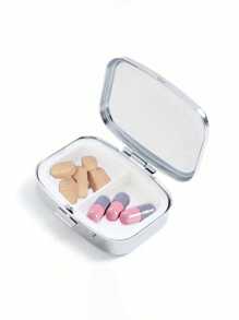 Cute Pill Letter Series Pattern Two Compartment Portable Pill Storage Room, Cute Mini Metal Storage Box, Portable Jewelry And Pill Box, Personalized Creative Gift With Cartoon Logo